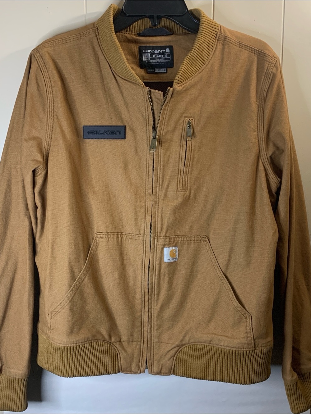 NWOT Carhartt Women’s L Tan Work Jacket with Ribbed Collar Fall inside pocket